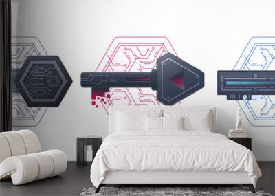 Crypto Keys Management Icons. Digital graphic symbols. Private keys for cryptocurrency. Global Digital technologies. Vector illustration Wall mural