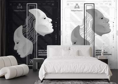 Cyberpunk futuristic poster. Tech Abstract poster template with HUD elements. Wall mural