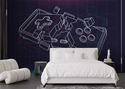 Game Over poster with lowpoly elements. Broken game controller. Creative gaming template. Wall mural