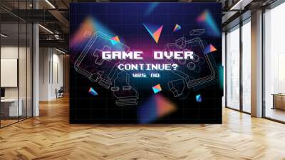 Game Over poster with lowpoly elements. Broken game controller. Creative gaming template. Wall mural