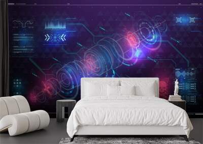 High tech frame. Red Futuristic VR display. Abstract tech Space. Cyberpunk Sci-fi illustration. Head-up screen for games and apps. Futuristic abstract technology Template. HUD interface backdrop. Wall mural