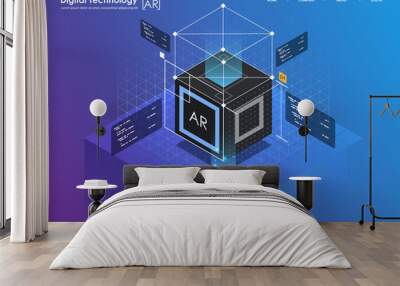 Isometric design concept virtual reality and augmented reality. AR and VR Development. Digital Media Technology for website and mobile app. Wall mural