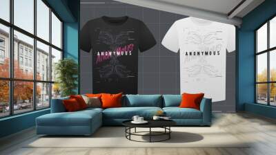 Men's t-shirt with futuristic print mockup. Front view. Vector template. Cyber Hud Design print. Wall mural