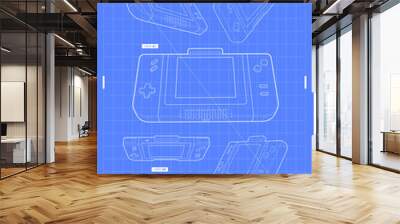 Retro handheld video game device, Modern template for web and print. Hi-tech device concept. technical drawing. Wall mural