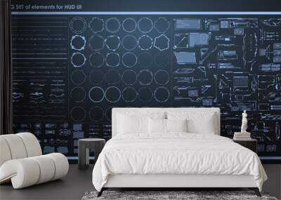 set of black and white infographic elements. Head-up display elements for the web and app. Futuristic user interface. Virtual graphic. Wall mural