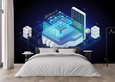 Software development and programming. big data processing computing. isometric tech illustration. Digital Technology Web Banner. Analysis and Information. Wall mural