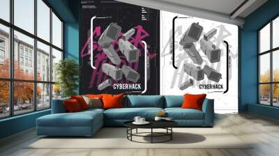 Tech Abstract poster template with HUD elements. cyber culture, Modern flyer for web and print. hacking, Cyberpunk futuristic poster. programming and virtual environments. Wall mural