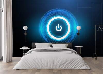 Tech futuristic technology background with power button. Abstract technology ui concept with futuristic hud elements. Wall mural