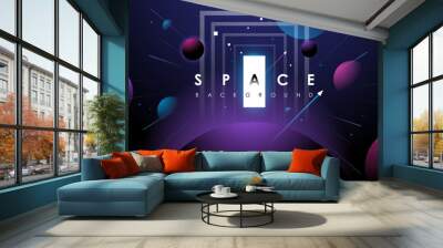 Vector Universe background for presentation design. Brochure template with space elements. Wall mural