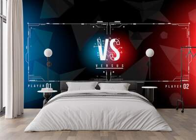 Versus screen design with HUD elements. Announcement of a two fighters. Battle banner match, vs letters competition confrontation. Futuristic design. Wall mural