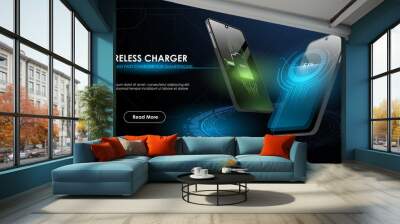 Wireless Charger illustration. the battery indicator shows the charging process. Future concept with HUD elements. Wall mural