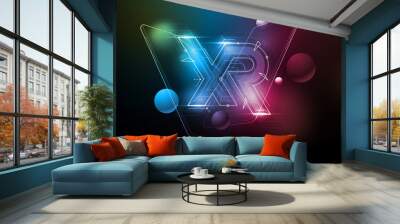 XR logo layout with modern smartphone.Modern template for web and print. Cross reality concept. Wall mural