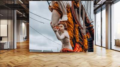 Genoa, Liguria, Italy. A beautiful ship in the port of Genoa. A floating replica of a 17th-century Spanish galleon built for the 1985 film Pirates. Wall mural