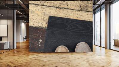 two male shoe closeup on background of the old floor Wall mural