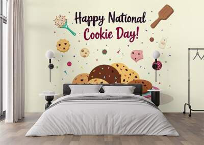 Happy National Cookie Day Celebration with Variety of Cookies on Plate Illustration Wall mural