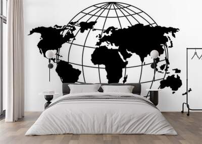 Futuristic black globe with planet map clipart clipart. Globe, view of America, Africa, Europe. Flat black and white silhouette of planet Earth isolated. Monochrome globe with continents. Wall mural