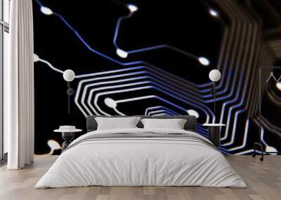 Colorful light circuit on black Wall mural