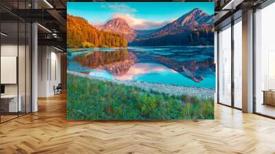 Colorful summer sunrise on the incredibly beautiful Swiss lake O Wall mural