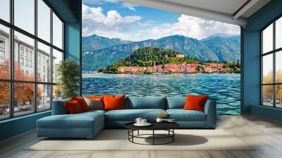 Popular tourist destination - Bellagio town, view from ferry boat. Superb morning scene of Como lake, Italy, Europe. Traveling concept background. Wall mural