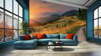 Summer landscape in the mountains. Sunset Wall mural