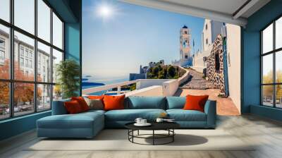 sunny morning view of santorini island. picturesque spring scene of the famous greek resort oia, gre Wall mural