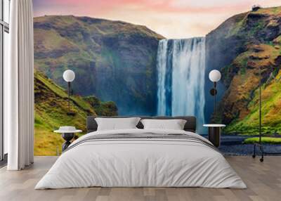 Unbelievable summer view of Skogafoss Waterfall on Skoga river. Wall mural