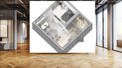 One-room apartment plan. Isometric view. Wall mural