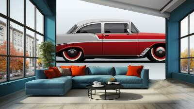 Red classic car, view from side, in vector.
 Wall mural