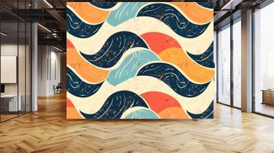 Retro seamless pattern in trendy colors with text Wall mural