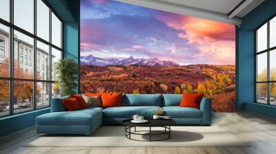 autumn colors at sunrise at the dallas divide in colorado's san juan mountains Wall mural