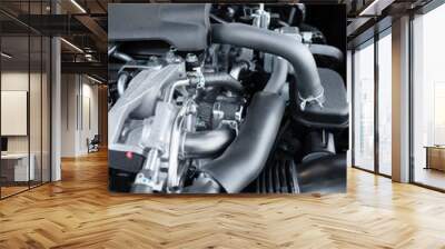 Looking under the hood of an internal combustion automobile engine Wall mural