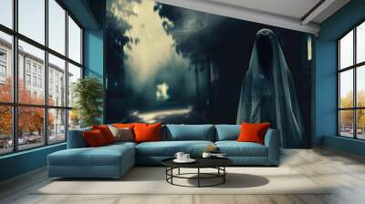 Scary ghost woman in Halloween theme Wall mural