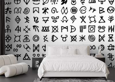 set of runes symbols. ancient occult symbols, vikings like letters on white Wall mural