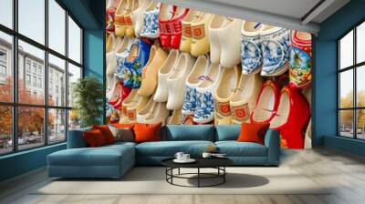 Traditional Dutch clogs wooden shoes in souvenir store Amsterdam Wall mural