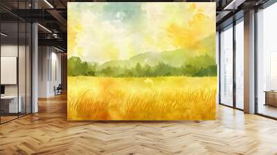 Watercolor background of rural meadows Wall mural