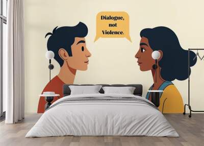 Dialogue Not Violence: Two People Discussing Peacefully for Conflict Resolution Wall mural