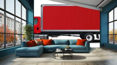 American delivery truck red color side view isolated on a white background. Wall mural