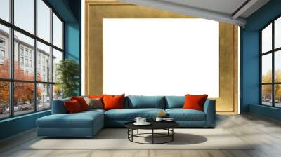 Golden wide picture frame on a transparent background, in PNG format. Wall mural