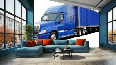 Large American modern truck in full blue color isolated on white background. Wall mural