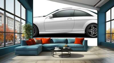 Modern white car coupe side view isolated on white background. Wall mural