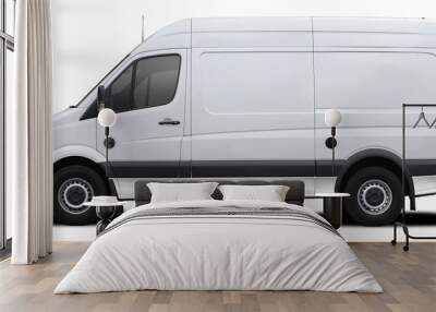 Side view of a modern cargo short-base American white minibus. Isolated on a white background. Wall mural