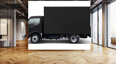 Small and all black modern delivery truck with box body. Side view isolated on white background. Wall mural