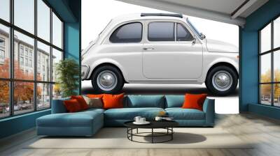 Small retro car of white color, side view isolated on a white background. Wall mural