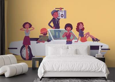 Cabriolet car with teens Wall mural