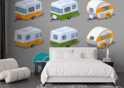 Collection of the motorhomes. 3D lowpoly isometric vector illustration. The set of objects isolated against the grey background and shown from two sides Wall mural