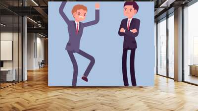 Conflict of interest for businessmen, professional, business, individual benefit. Men handling difficult emotions in professional life, work, non-fair trade. Vector flat style cartoon illustration Wall mural