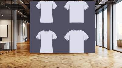 Mens and womens white short sleeve t-shirts templates. Front and back views. Vector flat illustrations Wall mural