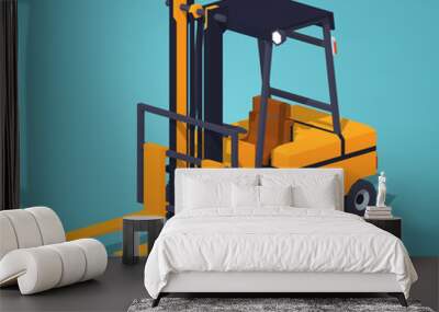 Orange forklift truck against the green background. 3D lowpoly isometric vector illustration Wall mural