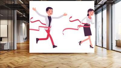 smart businessman, businesswoman, business manager winning, crossing finish line. office worker prof Wall mural