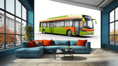 Modern green city bus on white background Wall mural